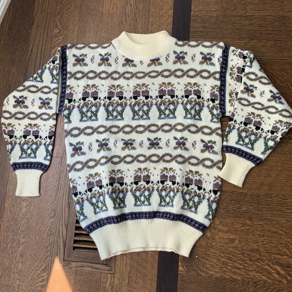 Vintage 80’S CLARISSA BELLINI Wool Ivory Knit Patterned Sweater Women’s SZ Small - Picture 2 of 16